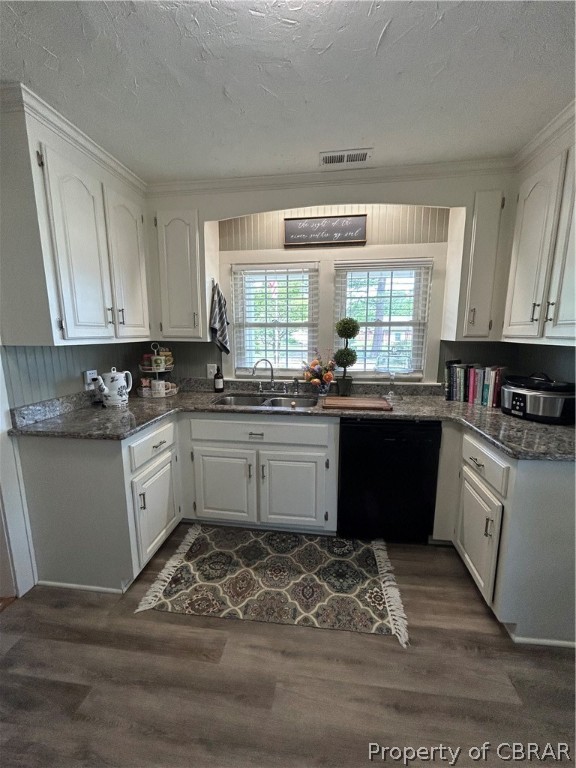 1438 Lafayette Road Gloucester Point, VA 23062 - Photo 13 of 34 Kitchen with white cabinets, sink, dishwasher, and dark hardwood / wood-style floors