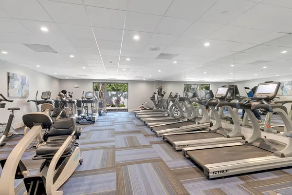 a view of a room with gym equipment