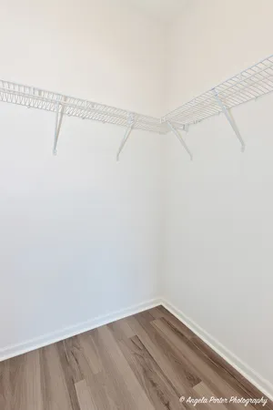 a view of a room with racks on the wall