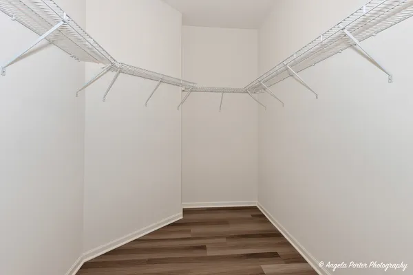 a view of a room with racks on the wall