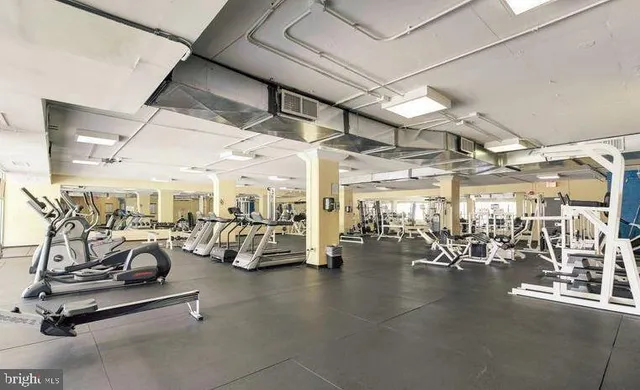a view of a room with gym equipment