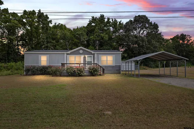 a front view of a house with yard and green space