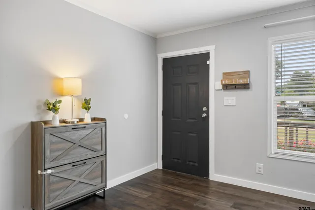 a room with table and window