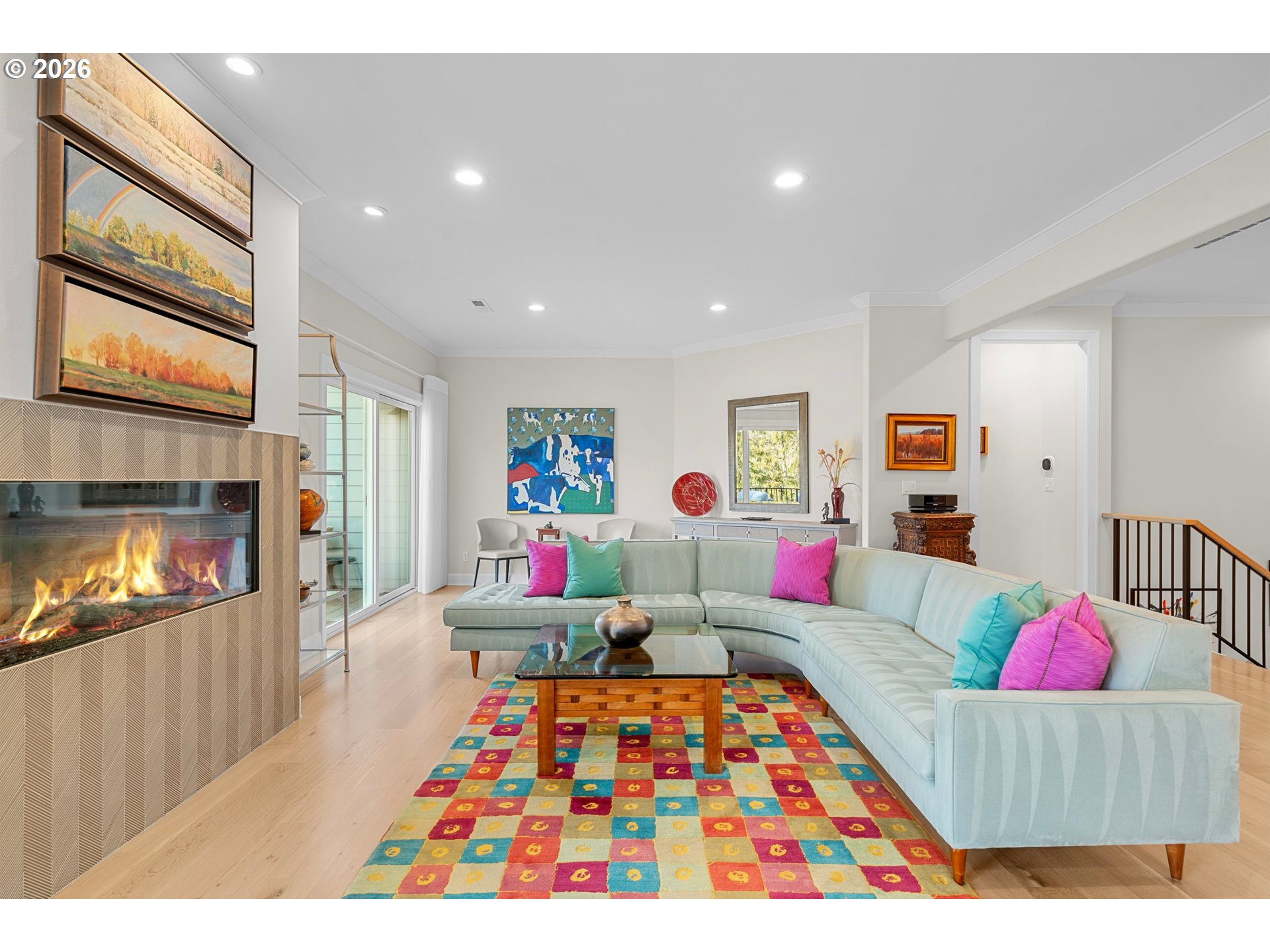 1716 Northwest Mill Pond Road Portland, OR 97229 - Photo 6 of 48 a living room with furniture and a fireplace