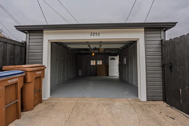 a view of a hallway with a garage