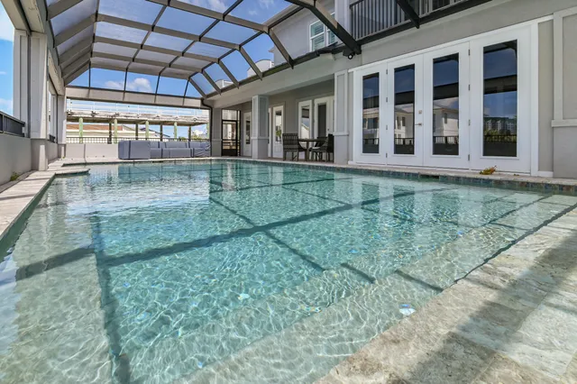 a view of a city with lawn chairs