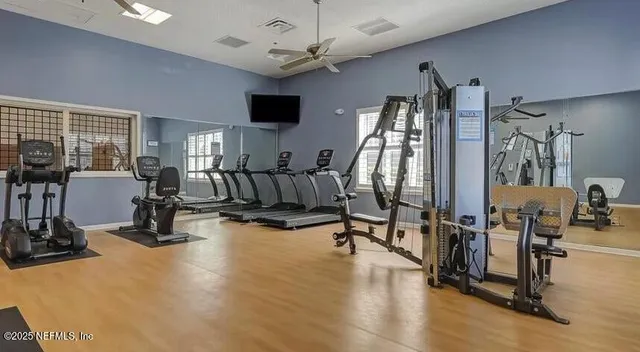 a view of a room with gym equipment