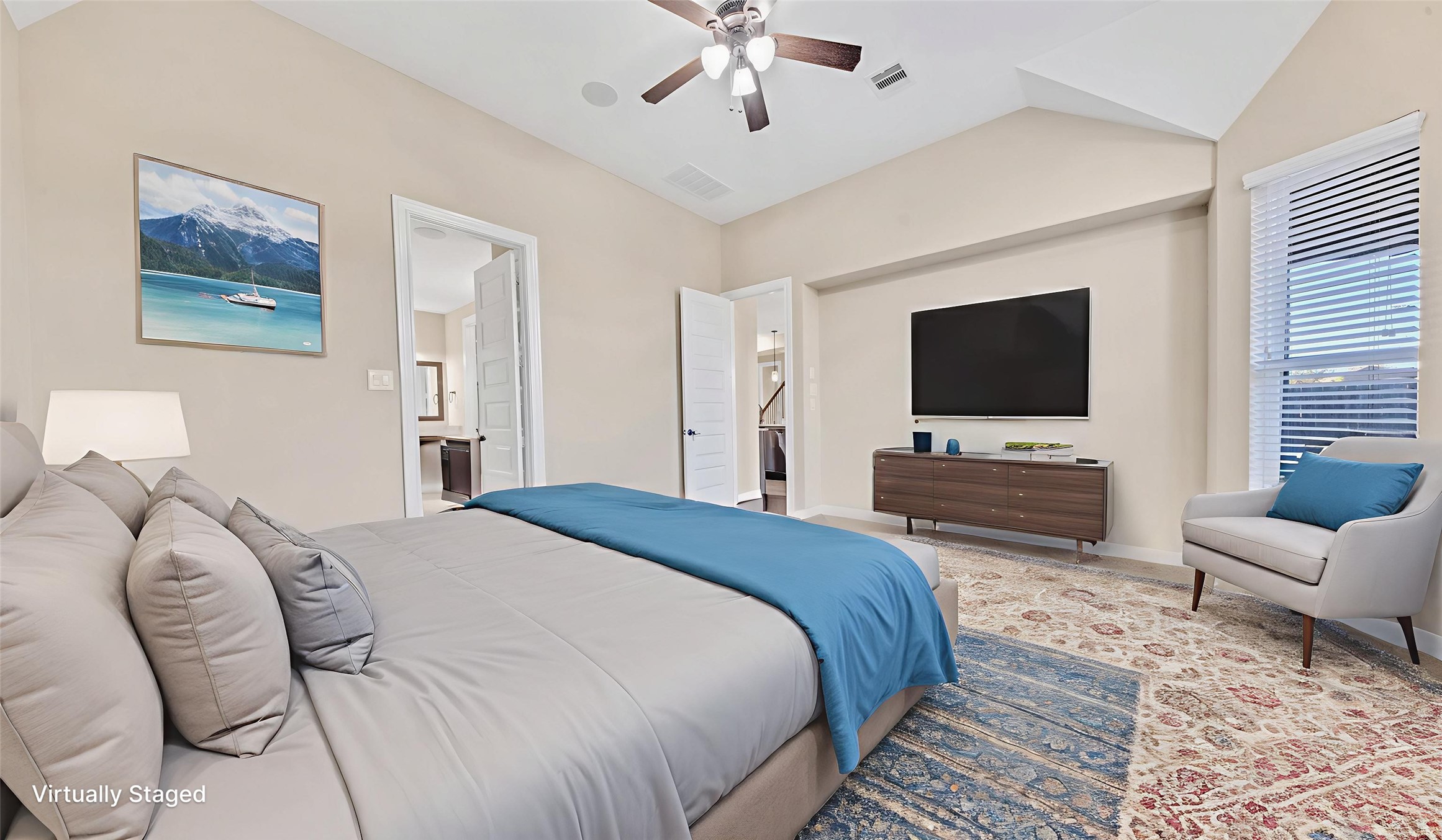 18118 Berry Garden Lane Spring, TX 77379 - Photo 18 of 45 Another virtually staged view of the primary suite highlighting space for a sitting area and TV wall.