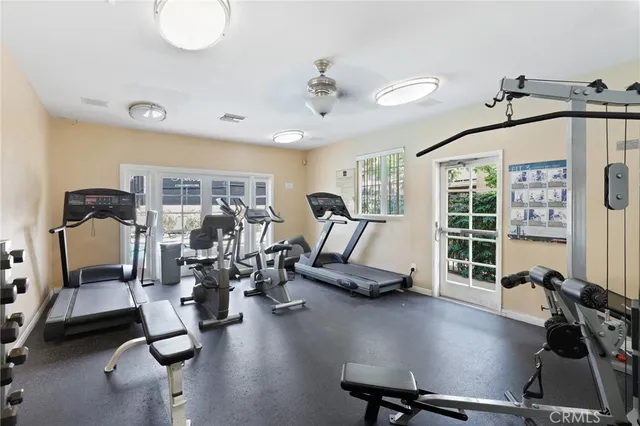a view of a room with gym equipment