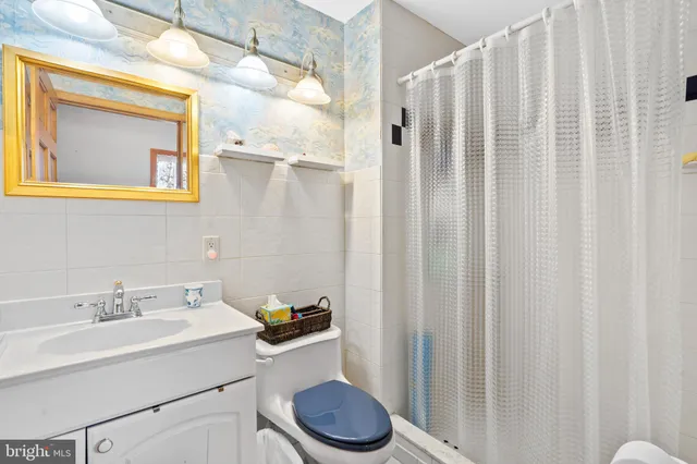 a bathroom with a sink a toilet and a mirror