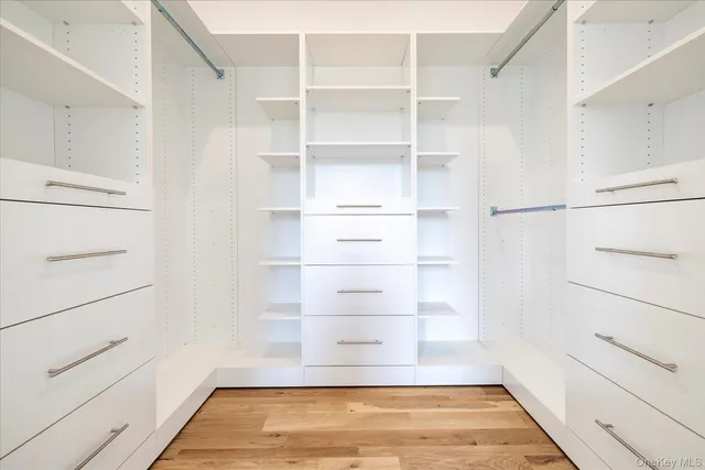a view of walk in closet with empty racks