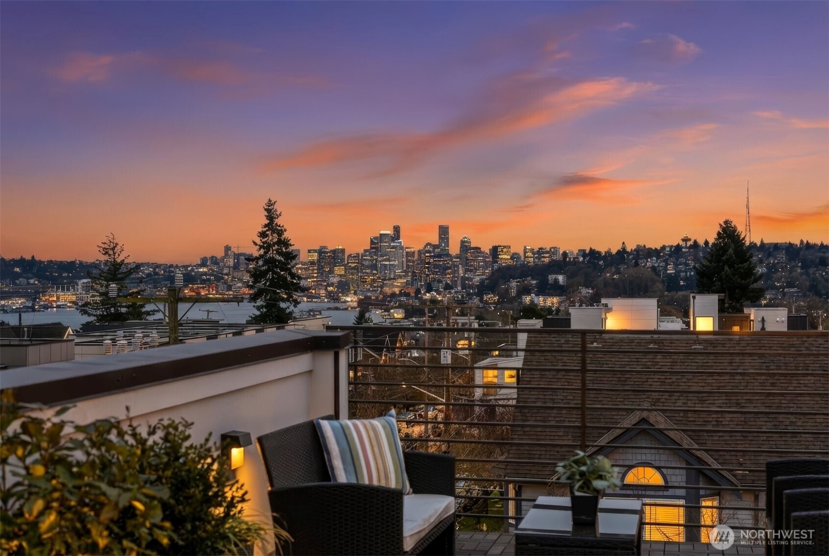 a balcony with view of city