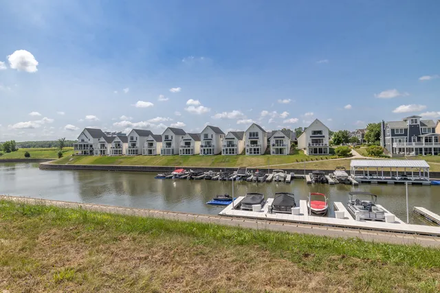 a view of a lake with a city