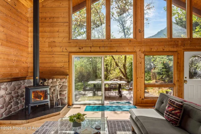 an outdoor space with seating