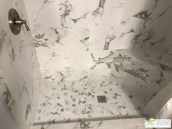 a bathroom with a bathtub