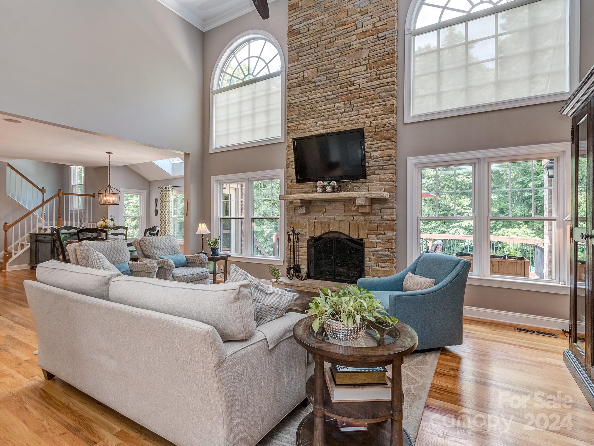 2028 Maynard Road Charlotte, NC 28270 - Photo 4 of 34 a living room with furniture a fireplace and a flat screen tv