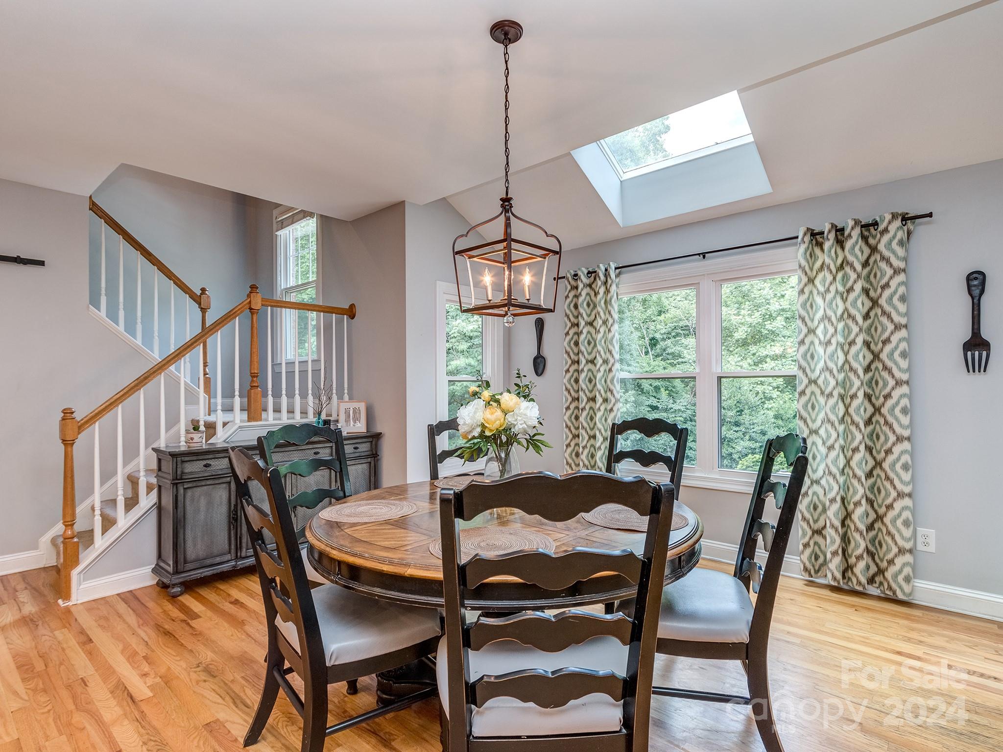 2028 Maynard Road Charlotte, NC 28270 - Photo 8 of 34 a dining room with furniture a chandelier and wooden floor