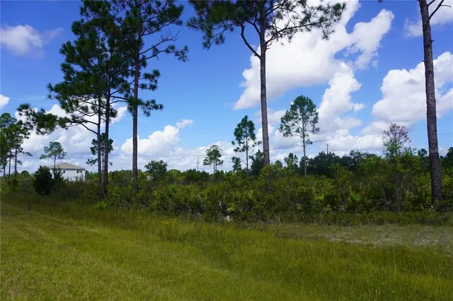 a view of a lake with a yard
