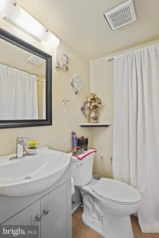 a bathroom with a sink a toilet and a mirror