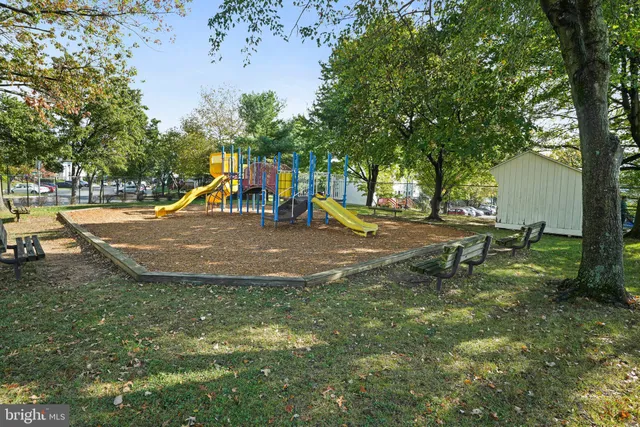 a view of a park with slide
