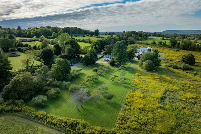 a view of a garden with a lake