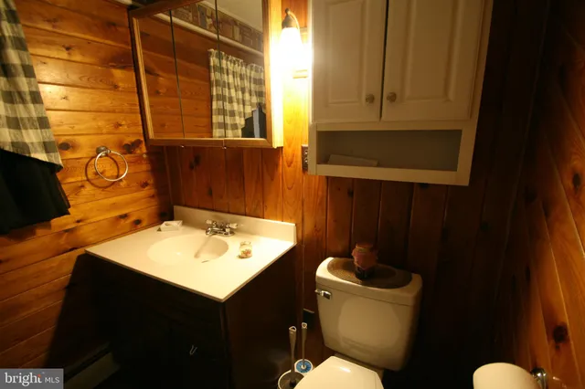 a bathroom with a sink toilet and mirror