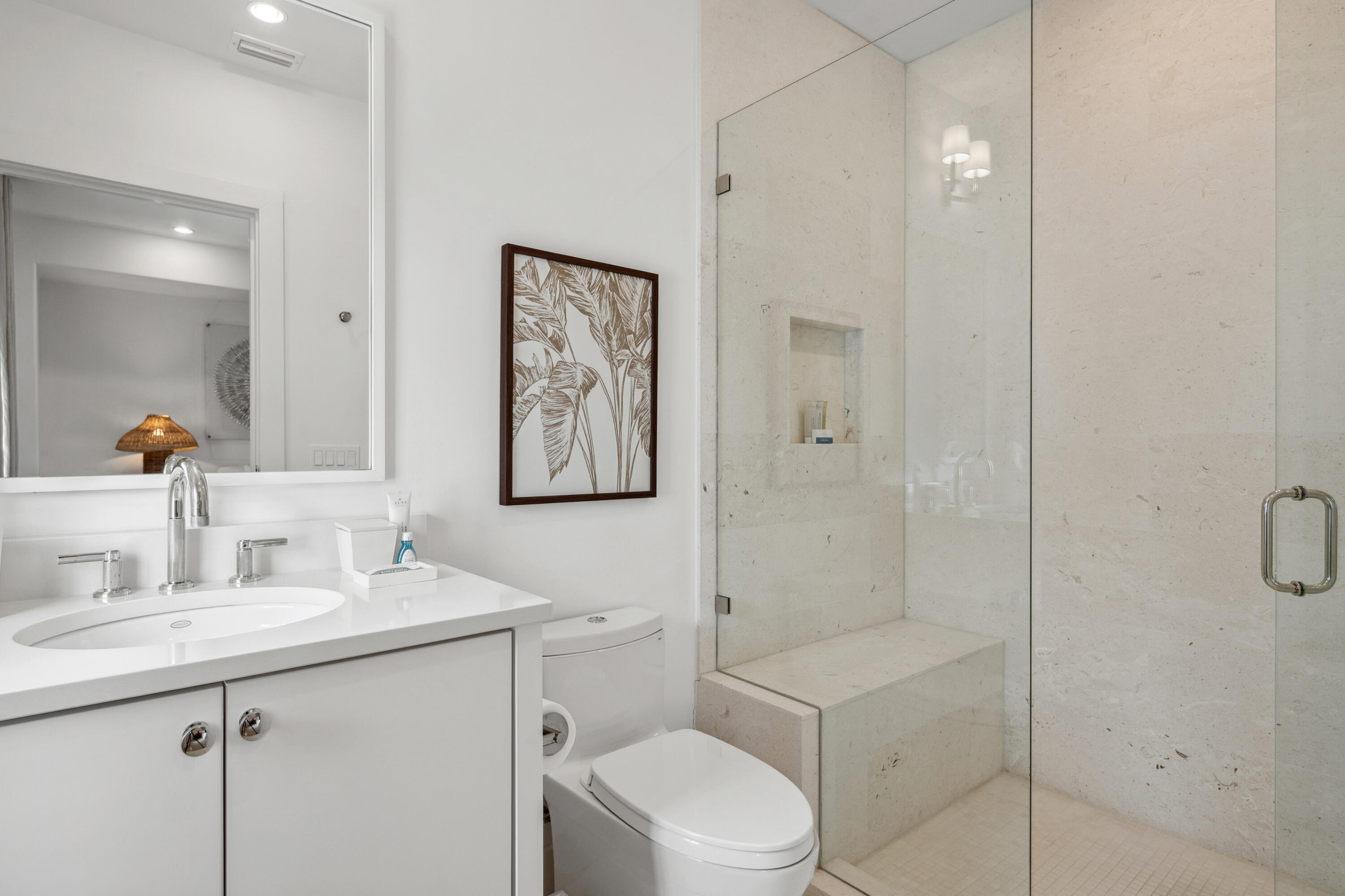 40 Silver Sea Ct Inlet Beach, Unit AA4 Inlet Beach, FL 32461 - Photo 36 of 56 a bathroom with a toilet sink vanity shower and mirror