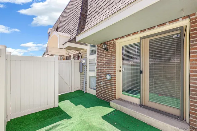 a view of a porch with a door