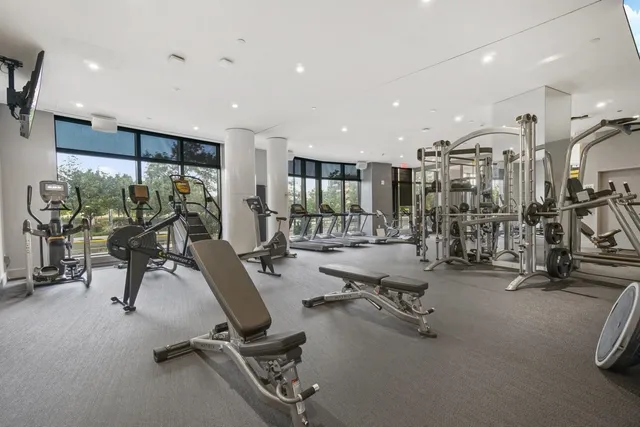 a view of a room with gym equipment