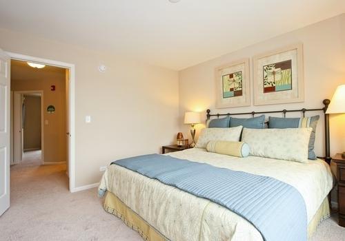 6358 Birmingham Street, Unit 104 Chicago Ridge, IL 60415 - Photo 7 of 8 a bedroom with a bed and a painting on the wall