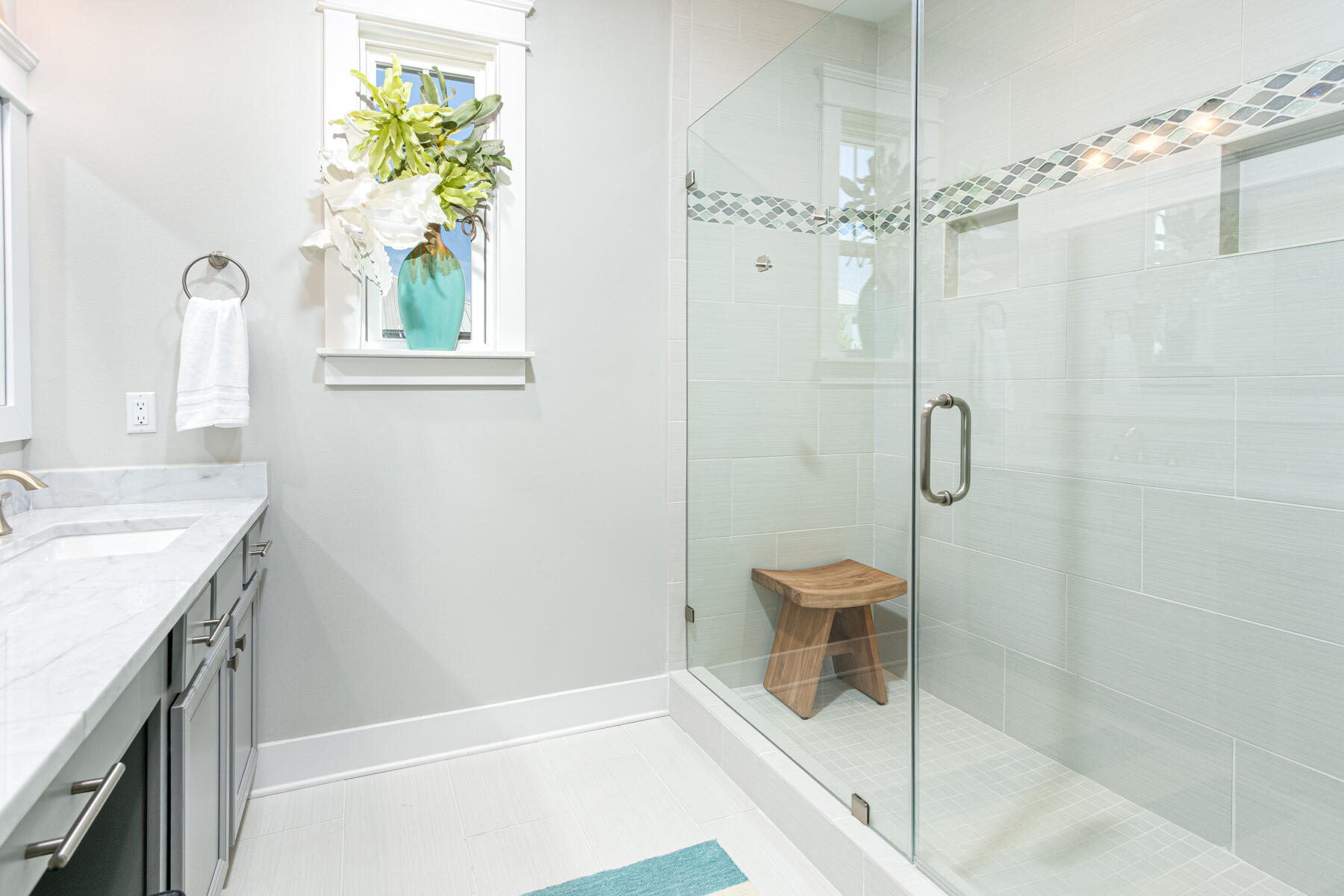 116 Gulfview Way Santa Rosa Beach, FL 32459 - Photo 34 of 57 a bathroom with a granite countertop shower a sink and a window