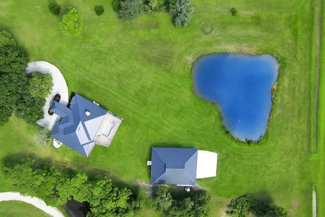 an aerial view of a house