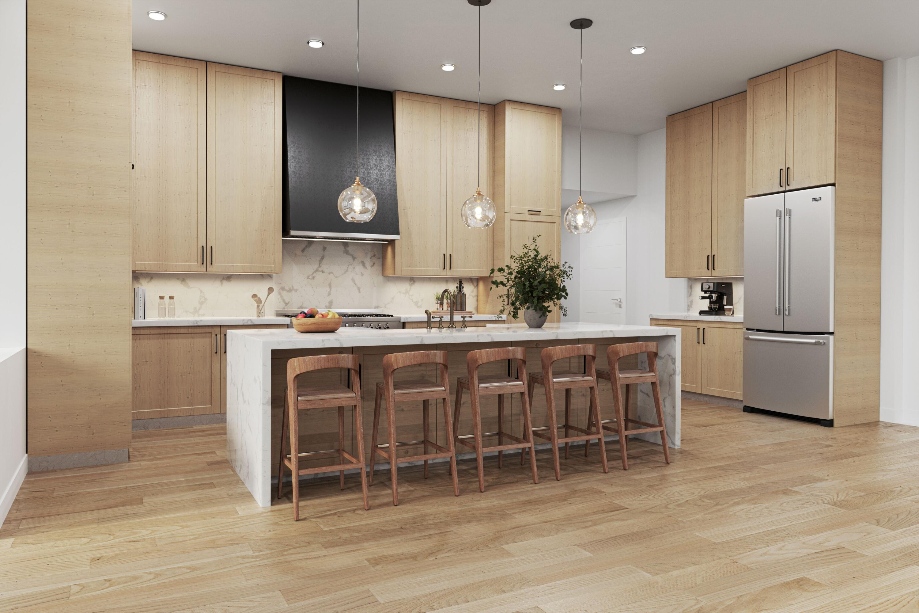 18851 Mack Dairy Road Jupiter, FL 33478 - Photo 8 of 47 a kitchen with kitchen island granite countertop wooden cabinets and a refrigerator