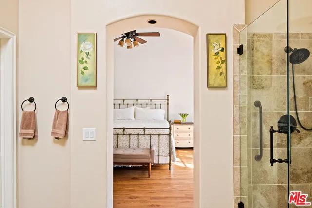 a view of a bathroom with a shower