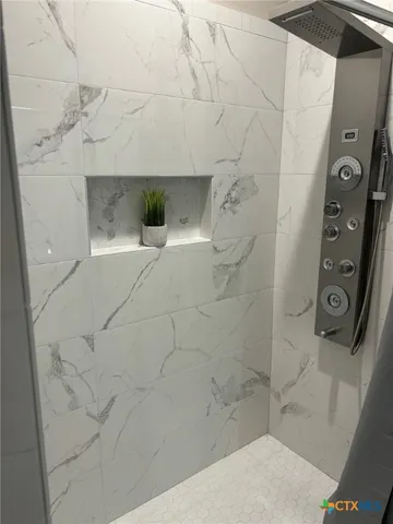 a bathroom with a bathtub