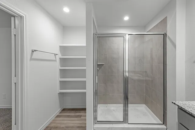 a bathroom with a shower