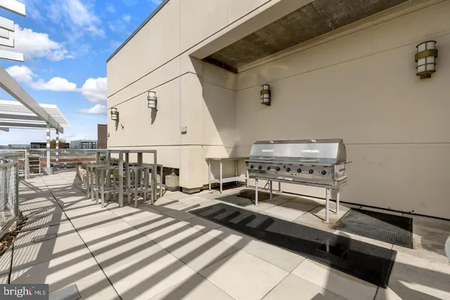 a gym with water heater and car parked