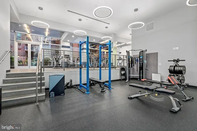 a view of a room with gym equipment