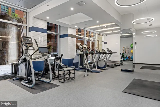 a view of a room with gym equipment