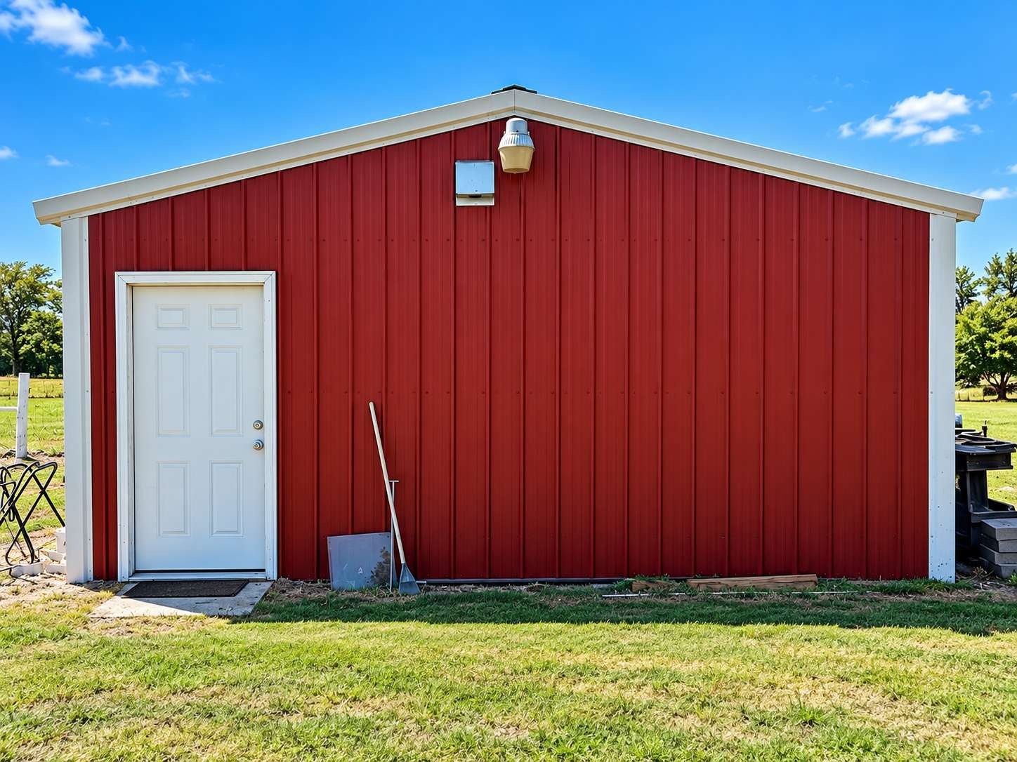 21800 East 450th Road Claremore, OK 74019 - Photo 4 of 23 Red corrugated metal siding with white trim