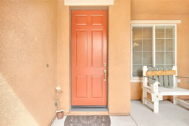 a view of a room with windows