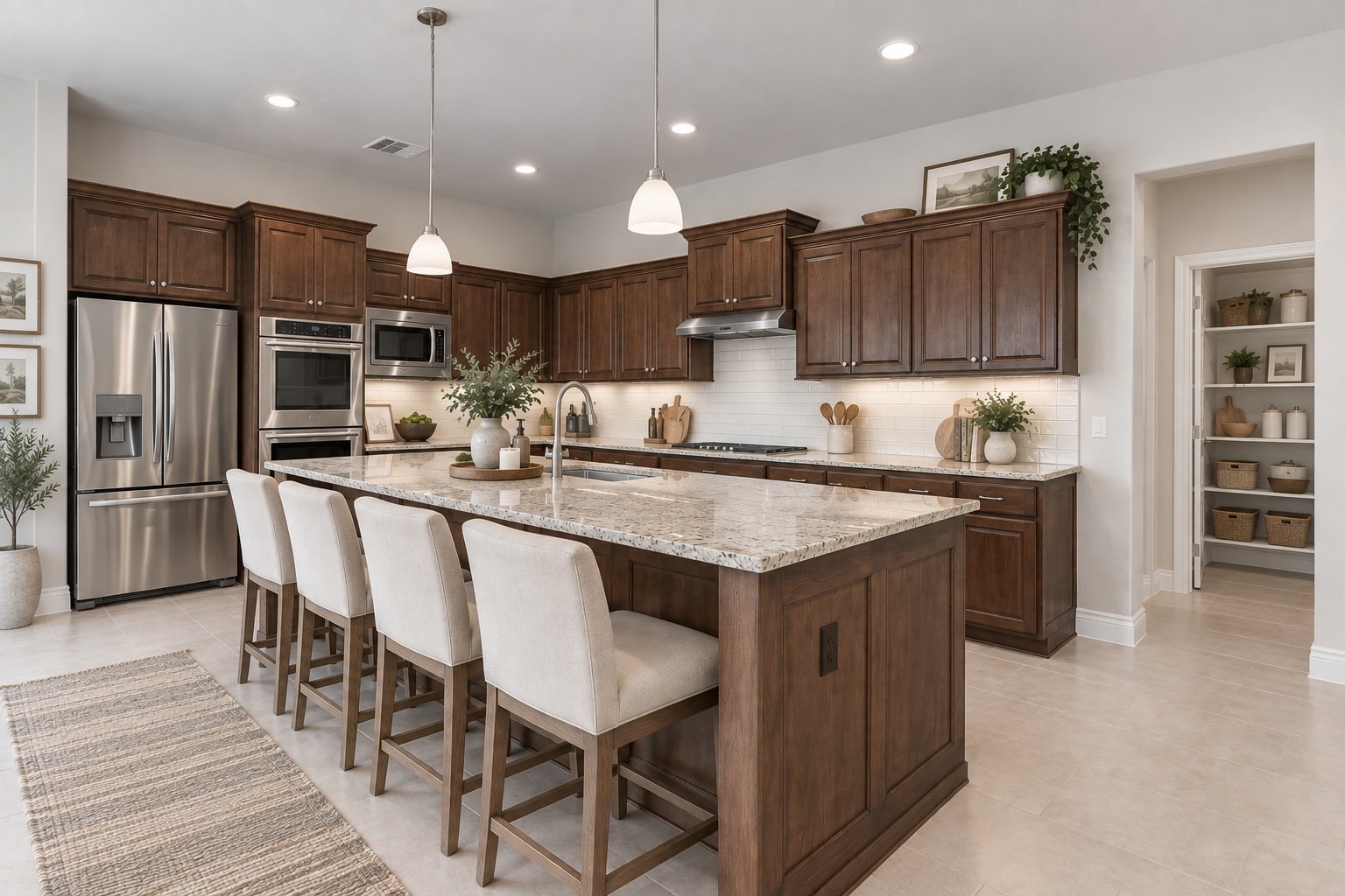 955 Inka Road Salado, TX 76571 - Photo 5 of 39 Rich wood cabinetry and expansive granite countertops anchor this beautifully appointed gourmet kitchen. Virtually Staged