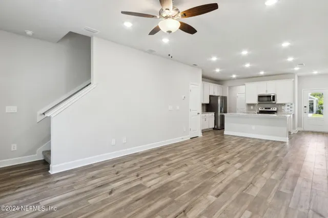 a view of a terrace with a bench