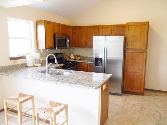 1303 Providence Circle, Unit 1303 Elgin, IL 60120 - Photo 9 of 16 a kitchen with granite countertop a refrigerator and a sink