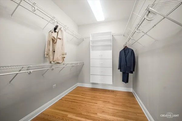 a view of a room with racks on the wall