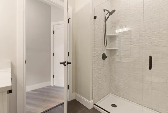 a bathroom with a shower