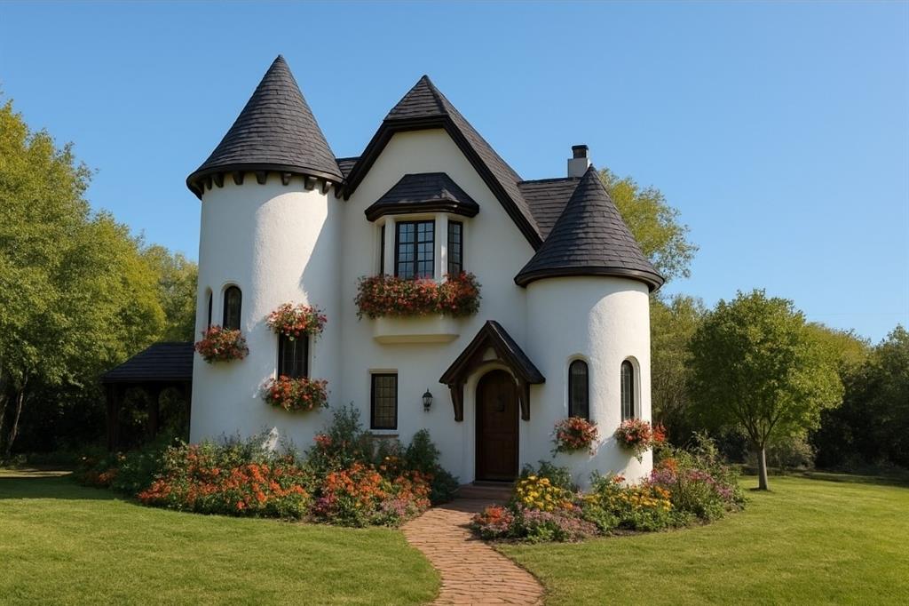 a front view of house with garden