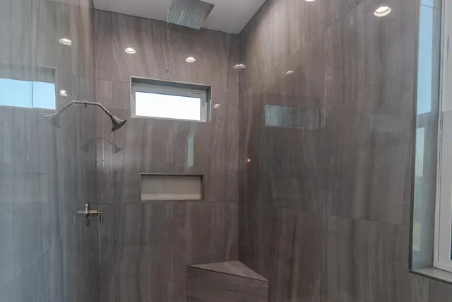 a bathroom with a mirror