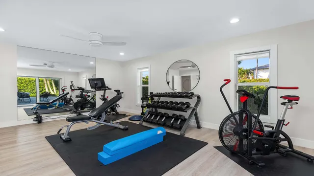 a view of a room with gym equipment