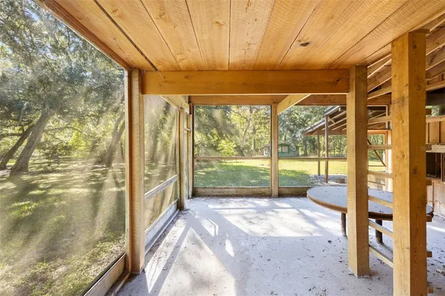 a view of a yard with large trees